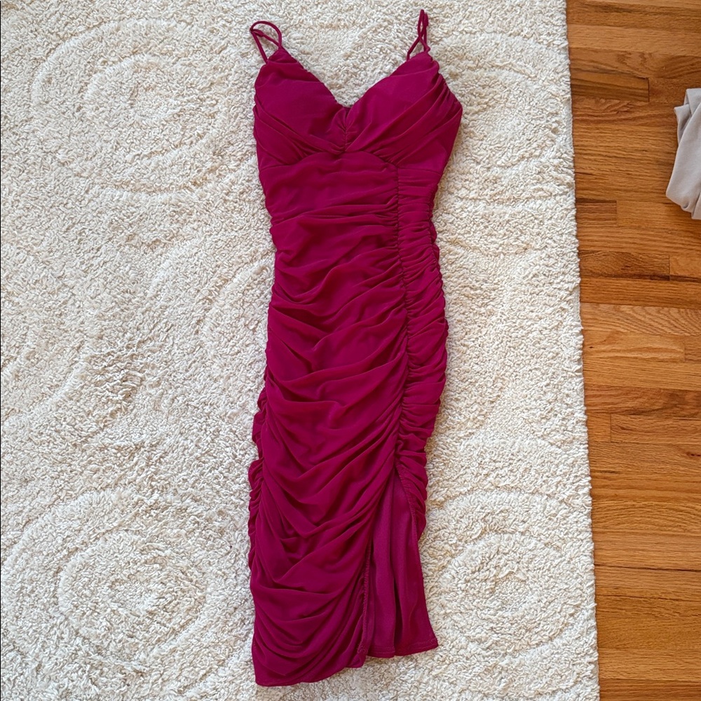 Lulus Magenta Ruched bodycon Dress